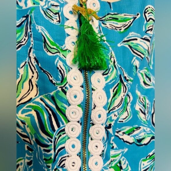 Lilly Pulitzer Turquoise Oasis Outta Line Engineered white Lace Shift dress Sz 8 - Picture 6 of 12